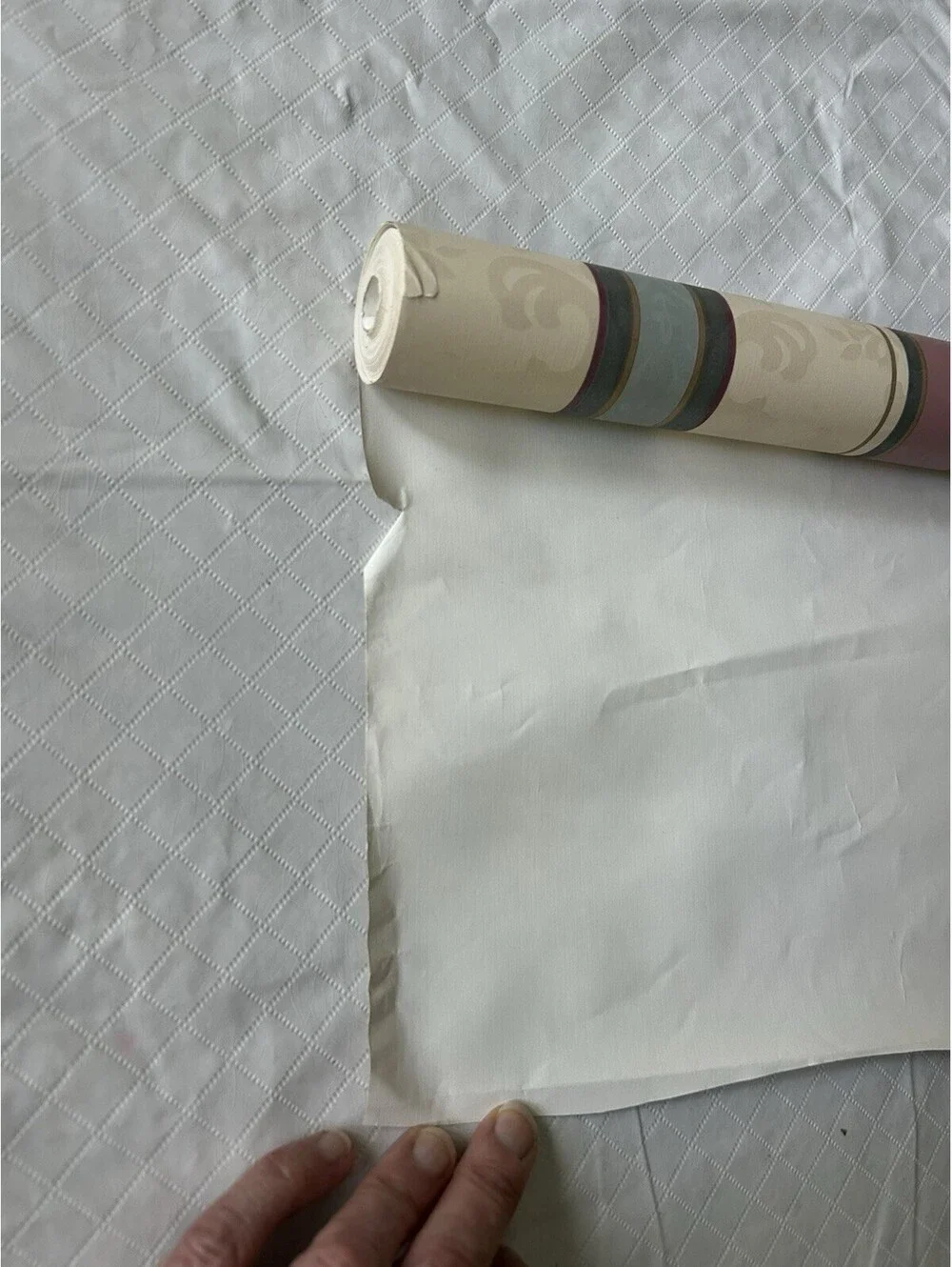90s Y2K Striped Wallpaper Used Roll Blue Burgundy Cream Green Cottage Gr-ma Core